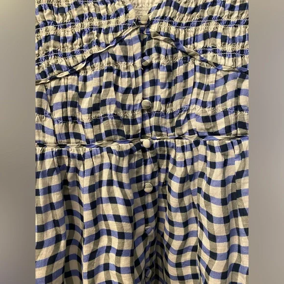 Anthropologie- Peregrine Blue and White Wavy Gingham Check Dress flutter sleeve - Picture 10 of 16